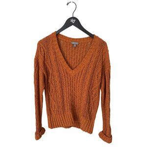 Point Sur Sweater Size Medium Cable Knit V Neck Long Sleeve Pullover Rust Comfy